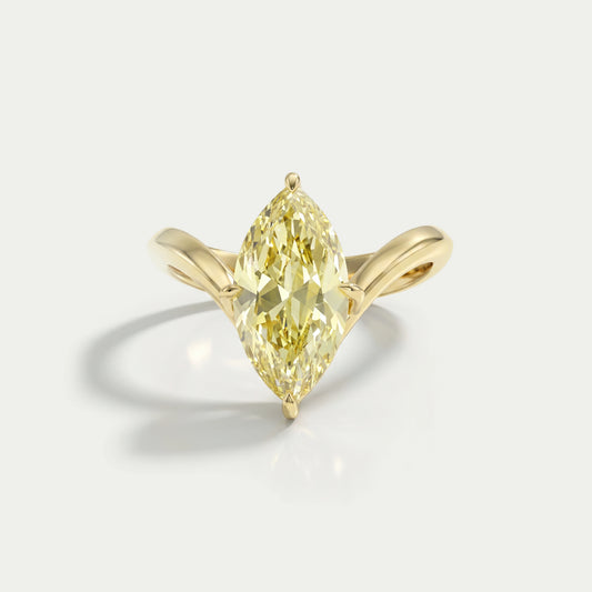 Yellow Old Mine Marquise Diamond V Shape Solitaire Ring