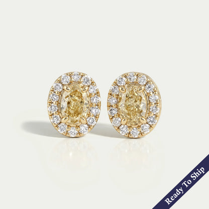 Yellow Oval Diamond Halo Stud Earrings Earrings