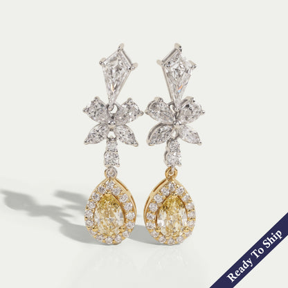 Yellow Pear Lab Diamond Halo Dangle Earrings Earrings