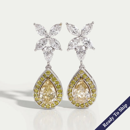 Yellow Pear Diamond Halo Drop Earrings Earrings