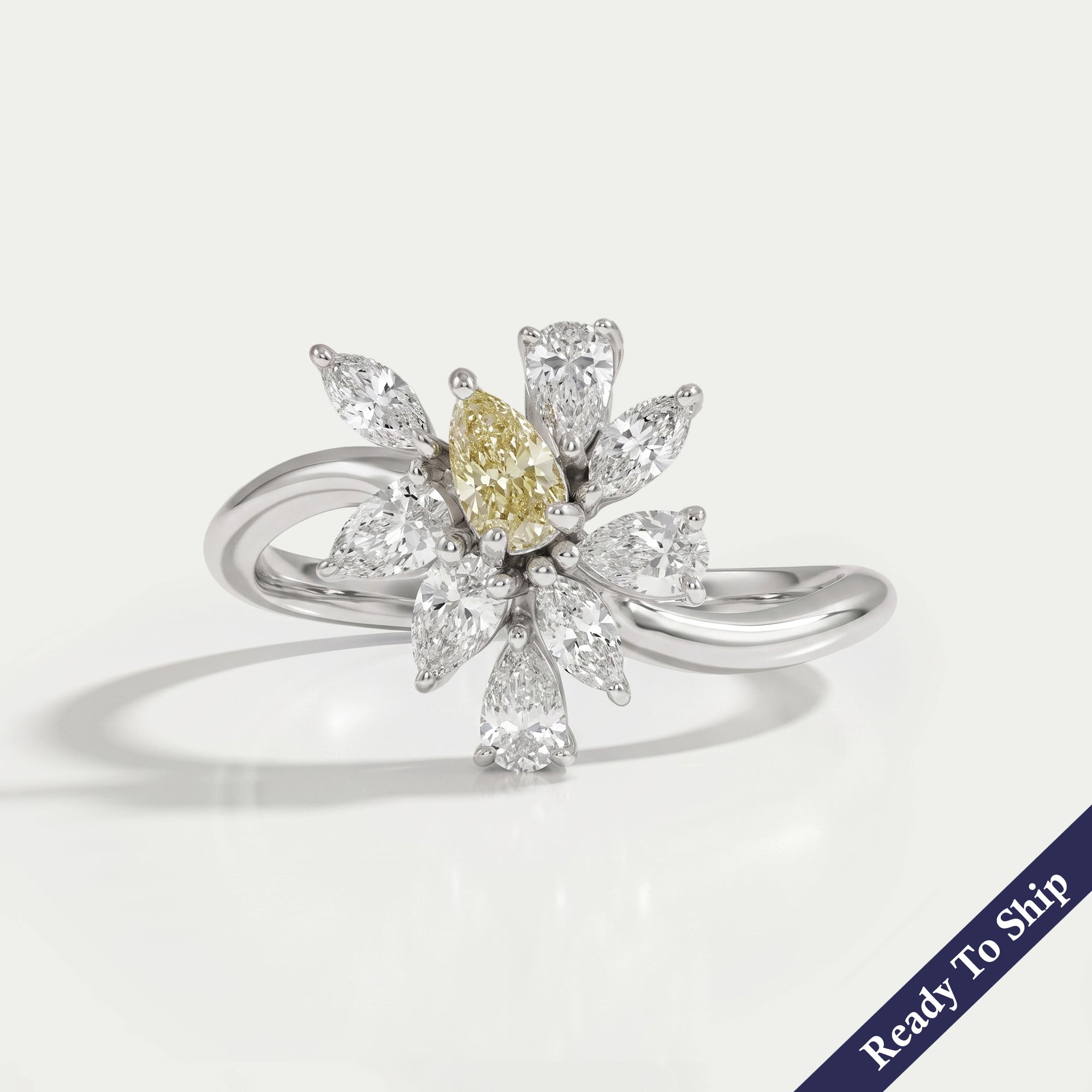 Yellow Pear And Marquise Cut Lab Diamond Cluster Set Ring Ring