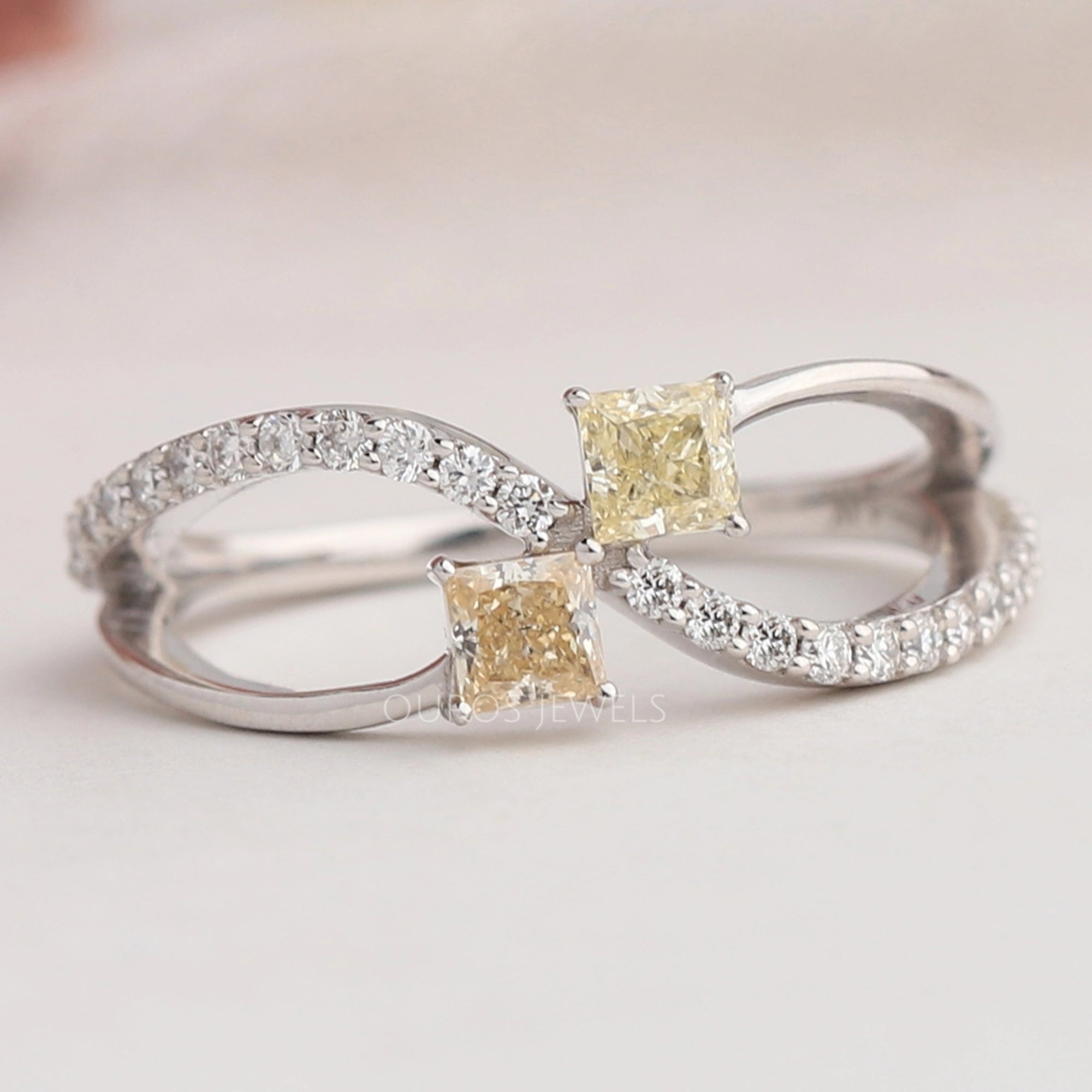 Yellow Princess Cut Bypass Setting Wedding Ring Rings