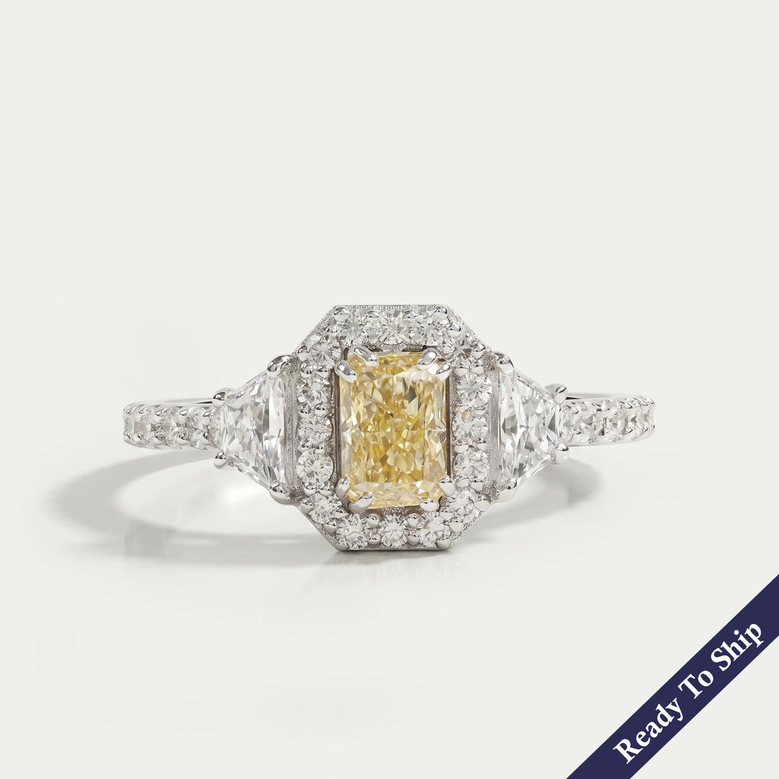 Yellow Radiant Cut Lab Diamond Halo Accent Ring Ring