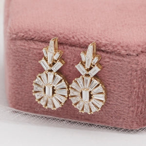 [Baguette Cut Diamond Earrings in Yellow Gold]-[Ouros Jewels]