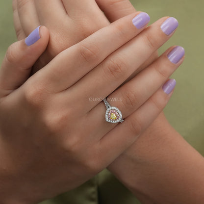 Heart Cut Yellow Diamond Double Halo Engagement Ring Ring