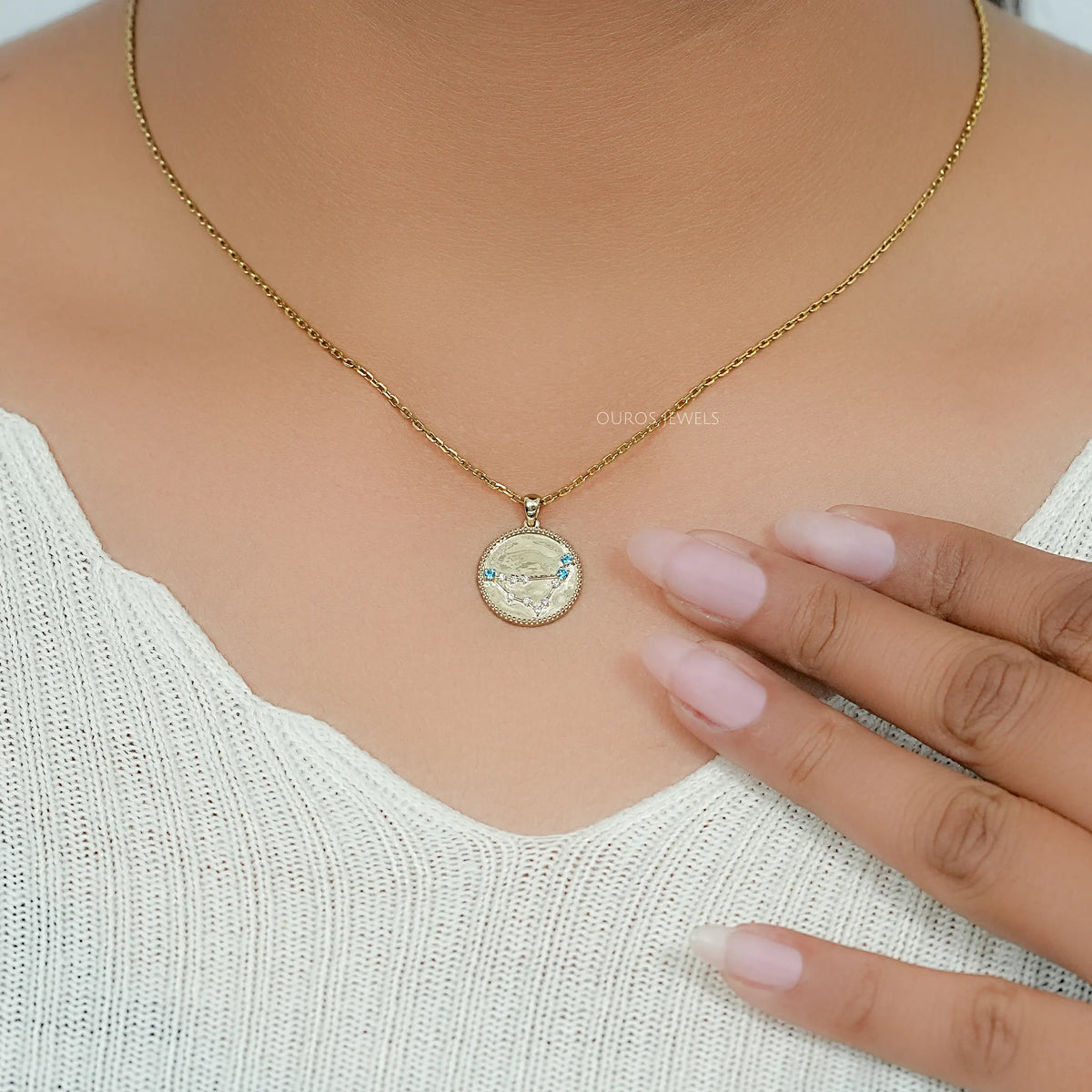 Capricorn Zodiac Sky Blue Gemstone Pendant Necklaces