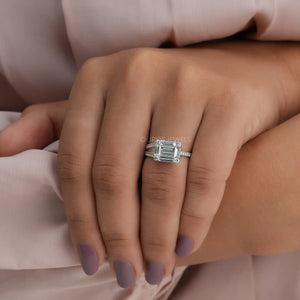 [A Women wearing Baguette and Round Diamond Engagement Ring]-[Ouros Jewels]