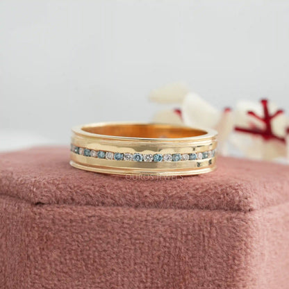 Men's Blue Round Cut Lab Diamond Band