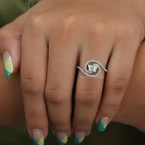 [A Women wearing Butterfly Cut Lab Grown Diamond Ring]-[Ouros Jewels]