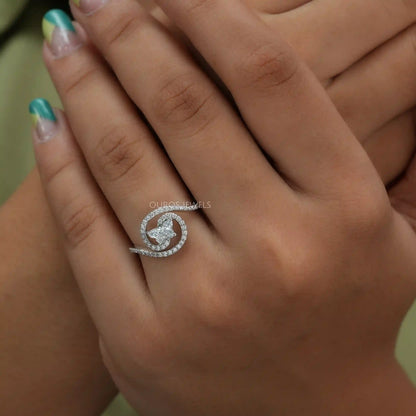 Round Bypass Setting Butterfly Cut Lab Grown Diamond Ring