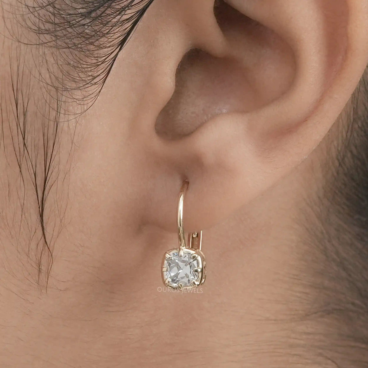 Old Mine Cushion Cut Lab Grown Diamond Drop Earrings Earrings