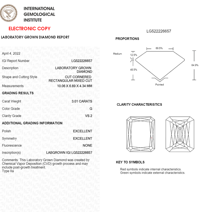 Diamant de laboratoire à taille criss de 3,01 carats