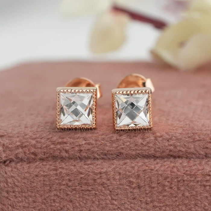 French Cut Diamond Stud Earrings