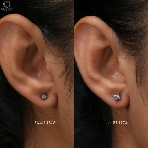 Boucles d'oreilles à tige en diamants de laboratoire taille princesse verts