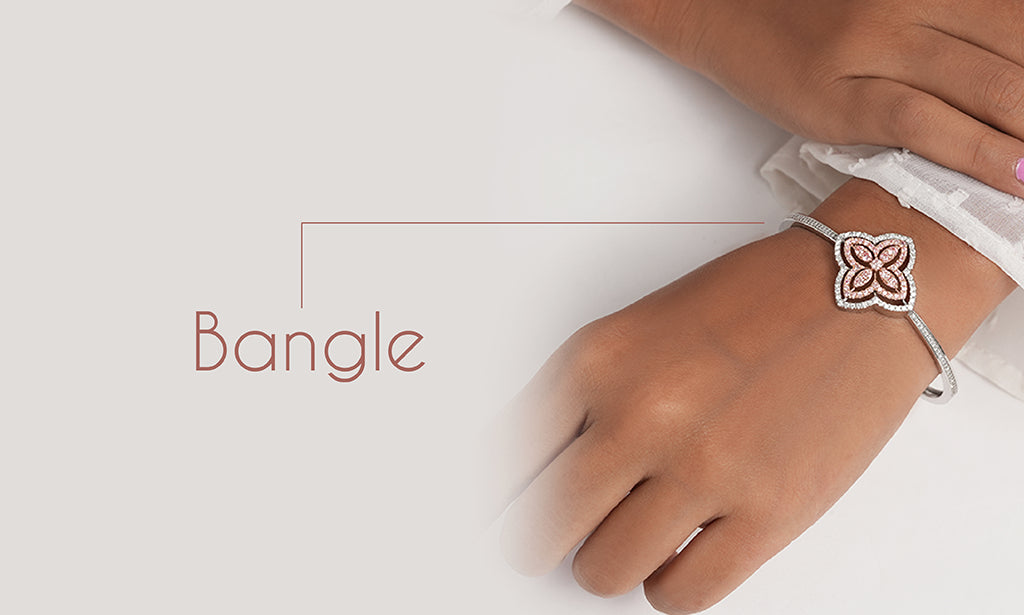 pink floral style double halo solitaire lab grown diamond bangle