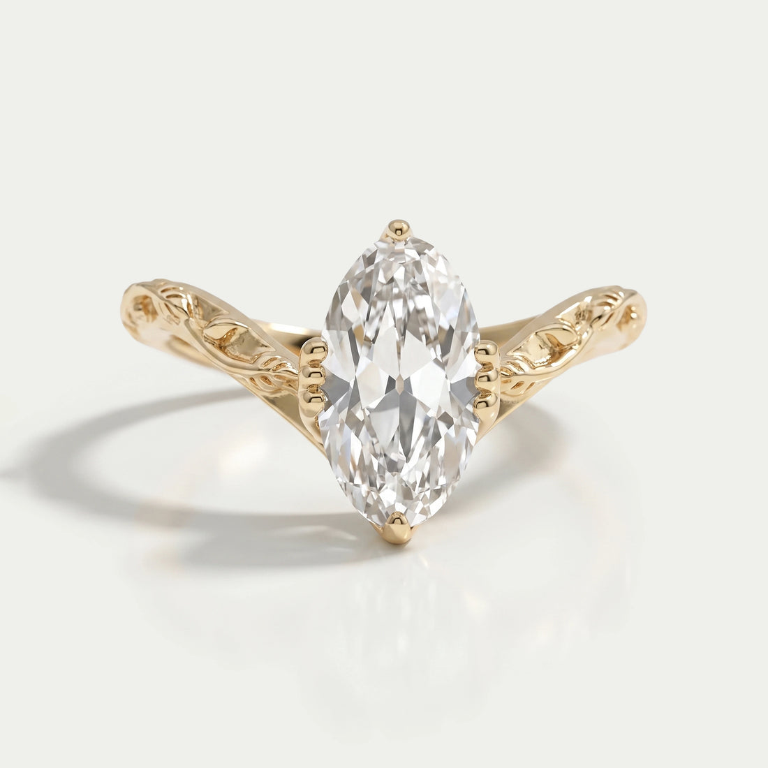 Old Mine Moval Cut Engraved Curved Engagement Ring Rings