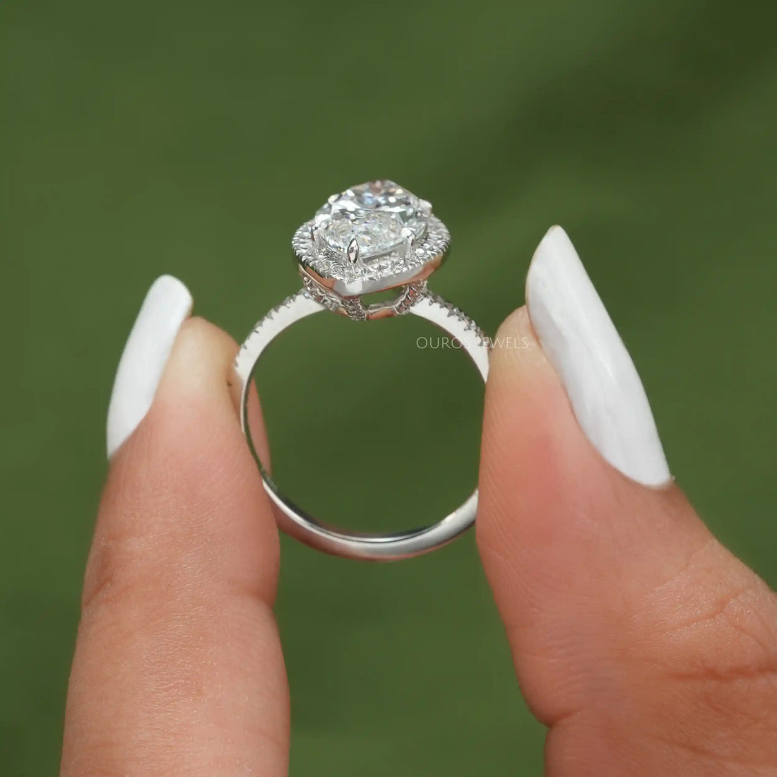 Marquise Cut Halo Lab Grown Diamond Engagement Ring