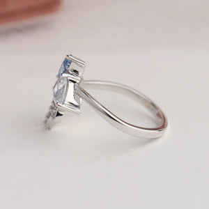 14k white gold curved shank of flower shaped lab made diamond engagement ring