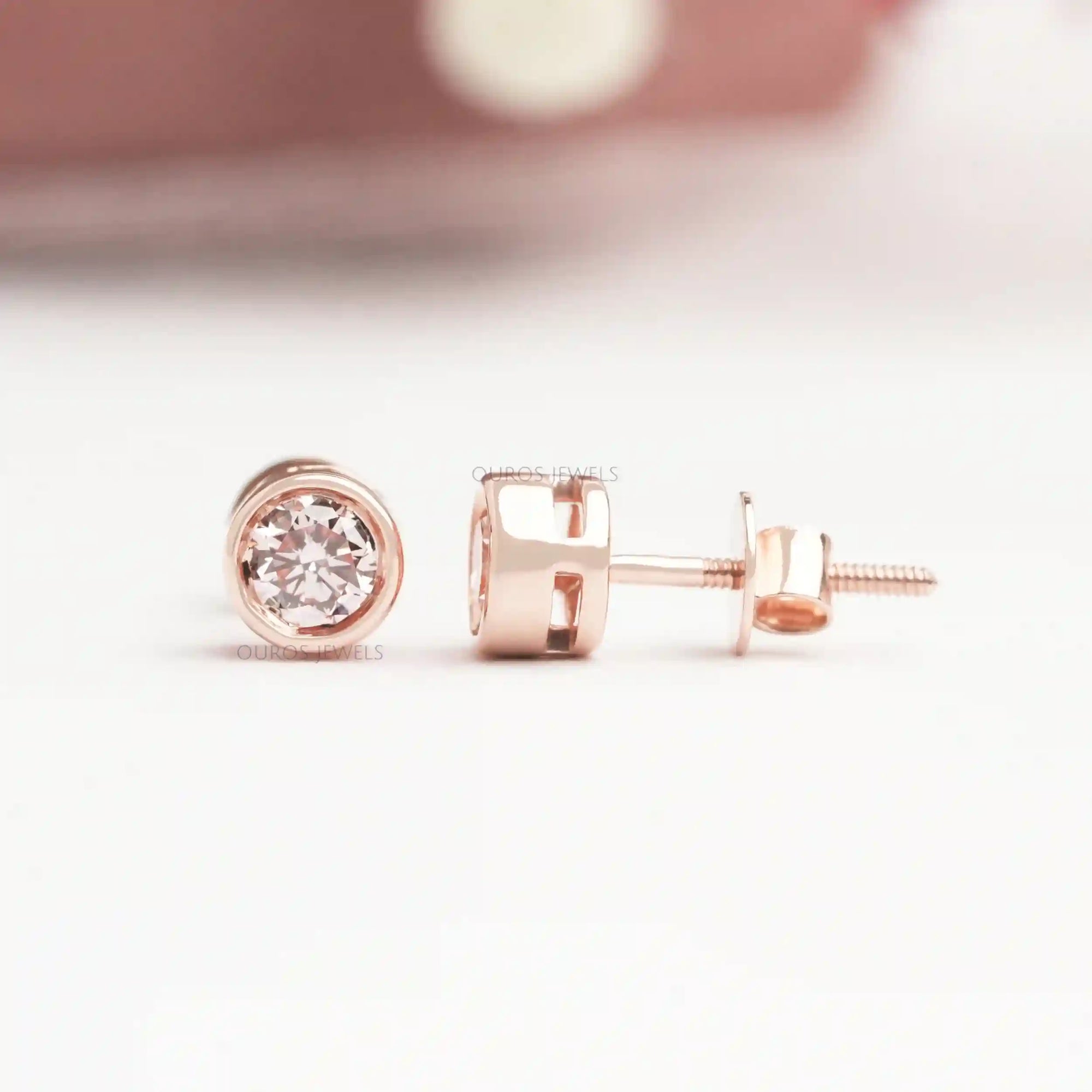 Bezel Set Pink Round Cut Diamond Earrings Earring