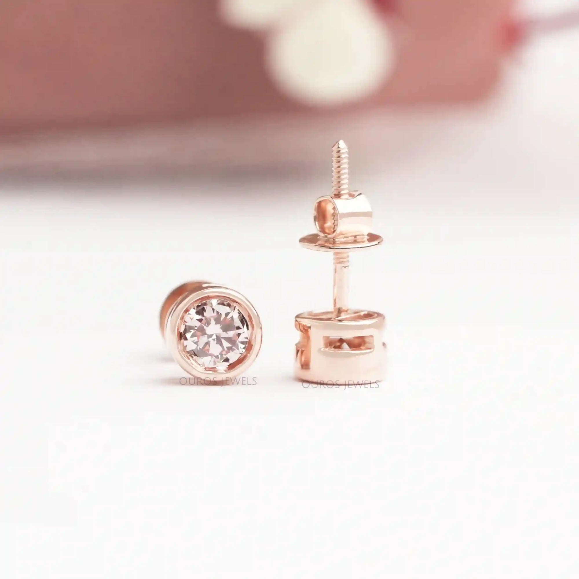 Bezel Set Pink Round Cut Diamond Earrings Earring