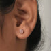 bezel set pink round cut diamond screw back stud earrings rose gold on ear