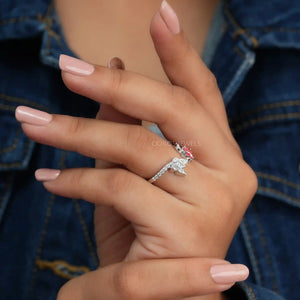 [A Women wearing Butterfly cut and Pear Cut Diamond Ring]-[Ouros Jewels]