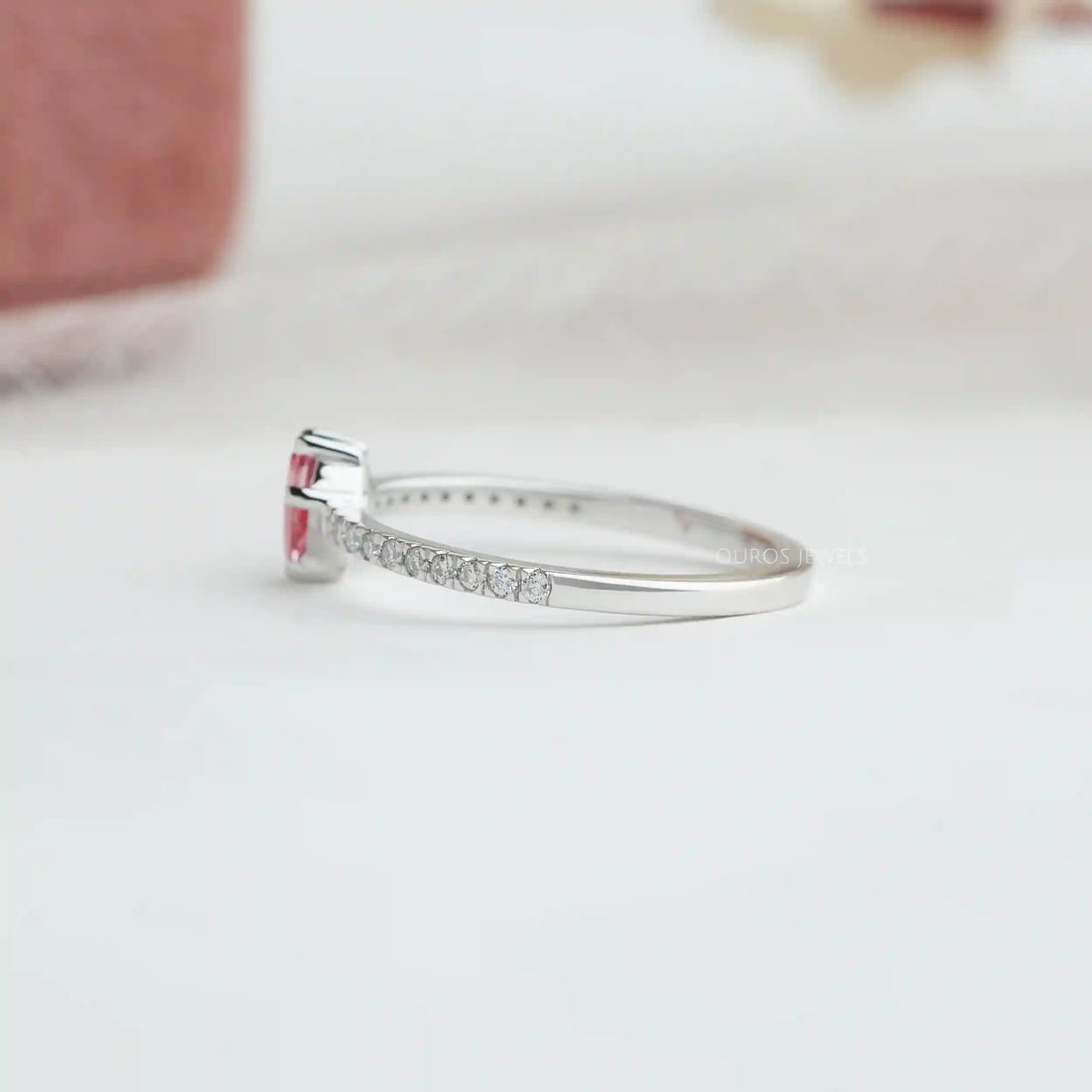 Pink Kite Cut Lab Grown Diamond Solitaire Accent Ring