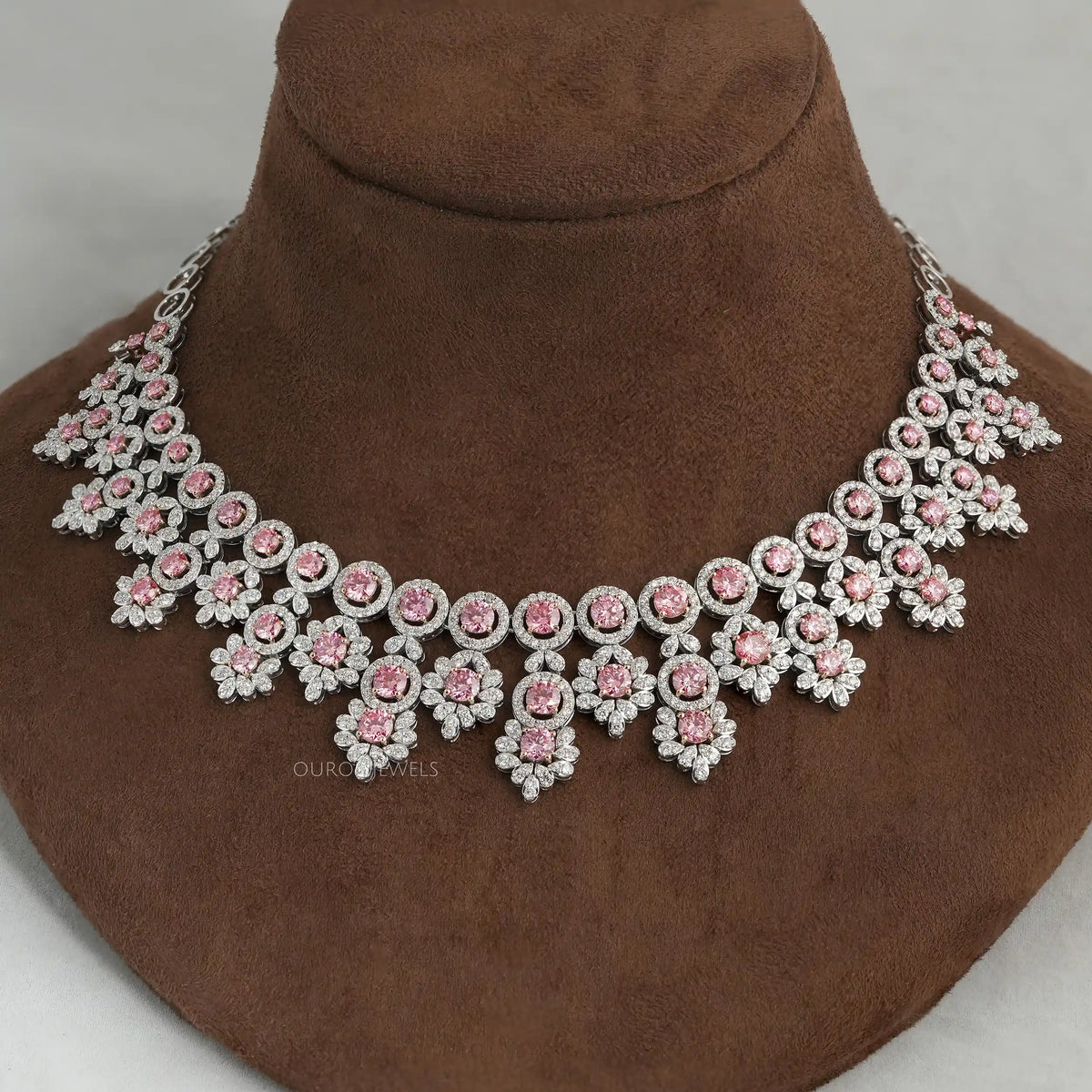 Pink Round Cut Lab Diamond Bridal Necklace Set Necklaces