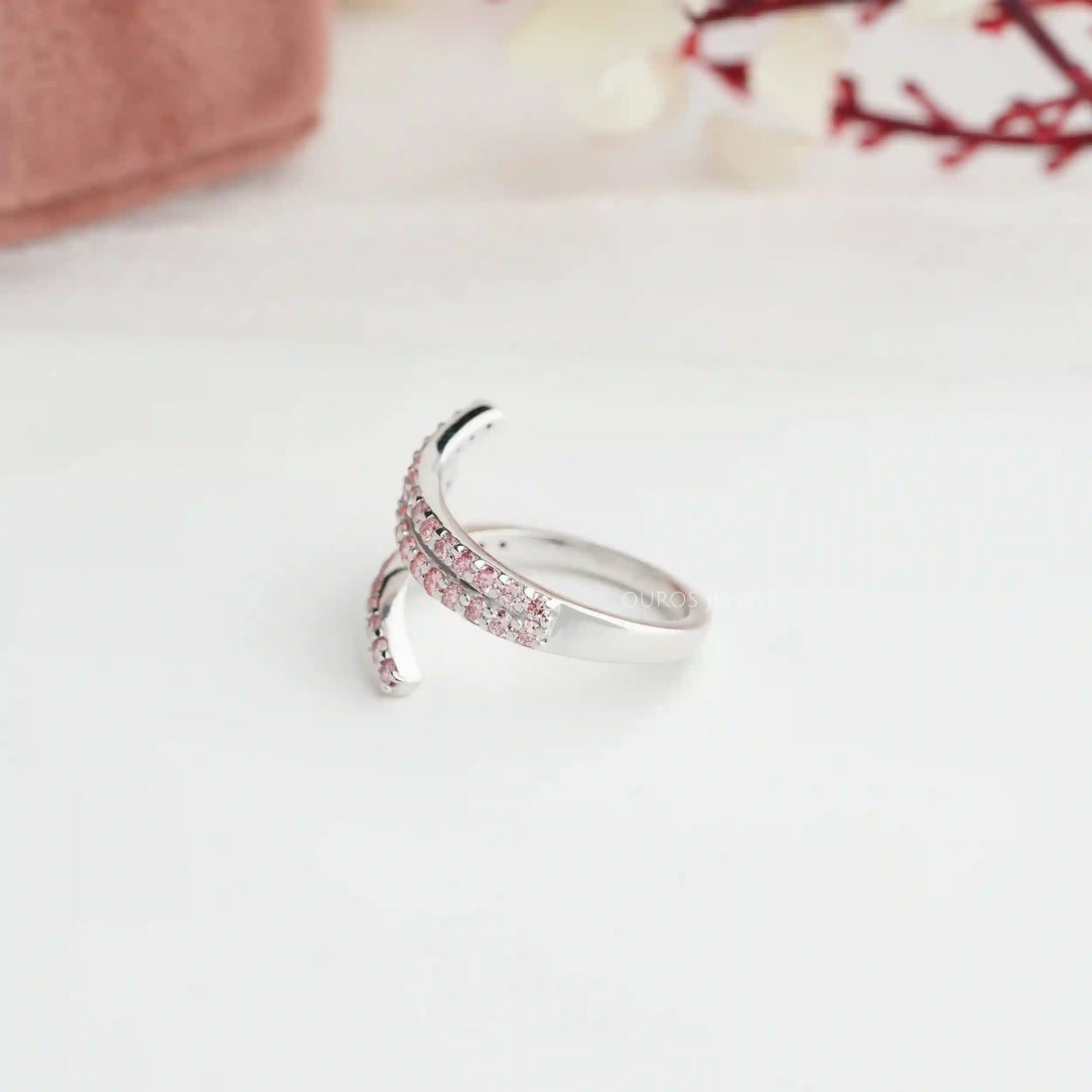 Pink Round Cut Lab Grown Bypass Wedding Ring