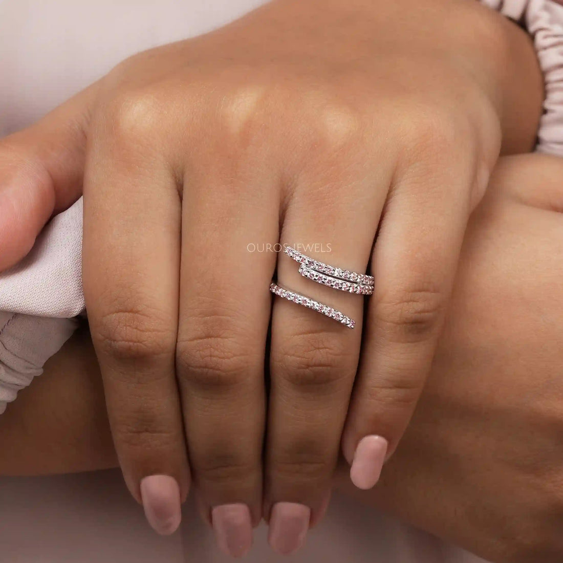 Pink Round Cut Lab Grown Bypass Wedding Ring