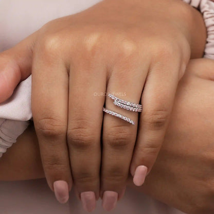 Pink Round Cut Lab Grown Bypass Wedding Ring