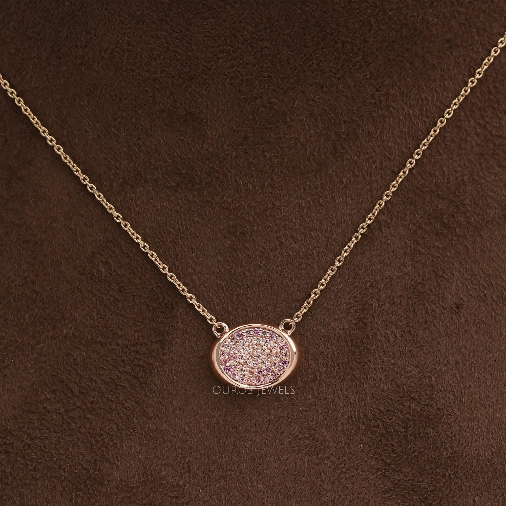 Pink Round Cut Lab Grown Diamond Pave Set Pendant