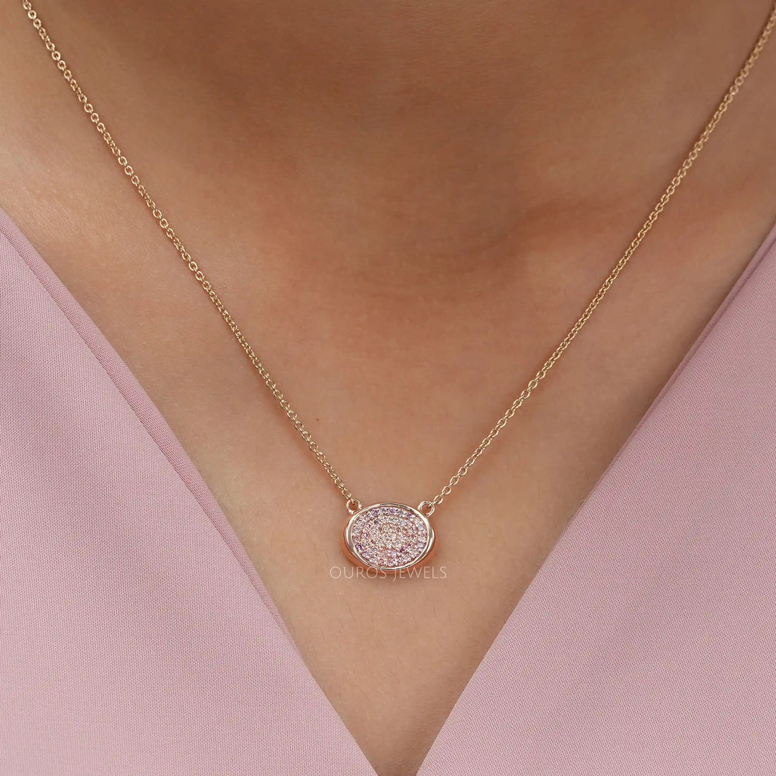 Pink Round Cut Lab Grown Diamond Pave Set Pendant