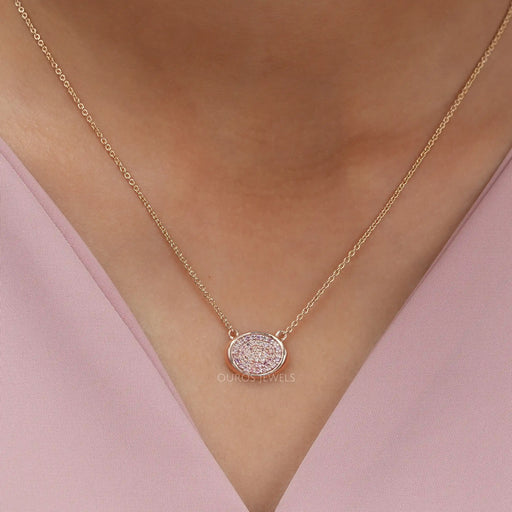 Pink Round Cut Lab Grown  Diamond  Pave Set Pendant