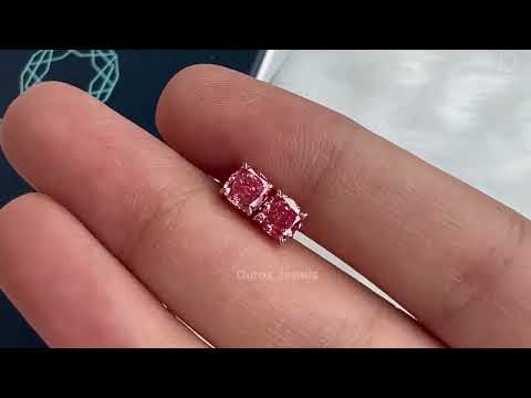 [Pink Cushion Cut Lab Diamond Stud Earrings]-[Ouros Jewels]