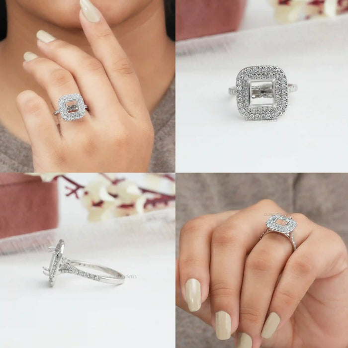 collages of princess-cut semi-mount double halo engagement ring 