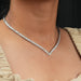 [On Neck Side View Of Princess Cut Diamond Tennis Necklace Made With Platinum]-[Ouros Jeweks]