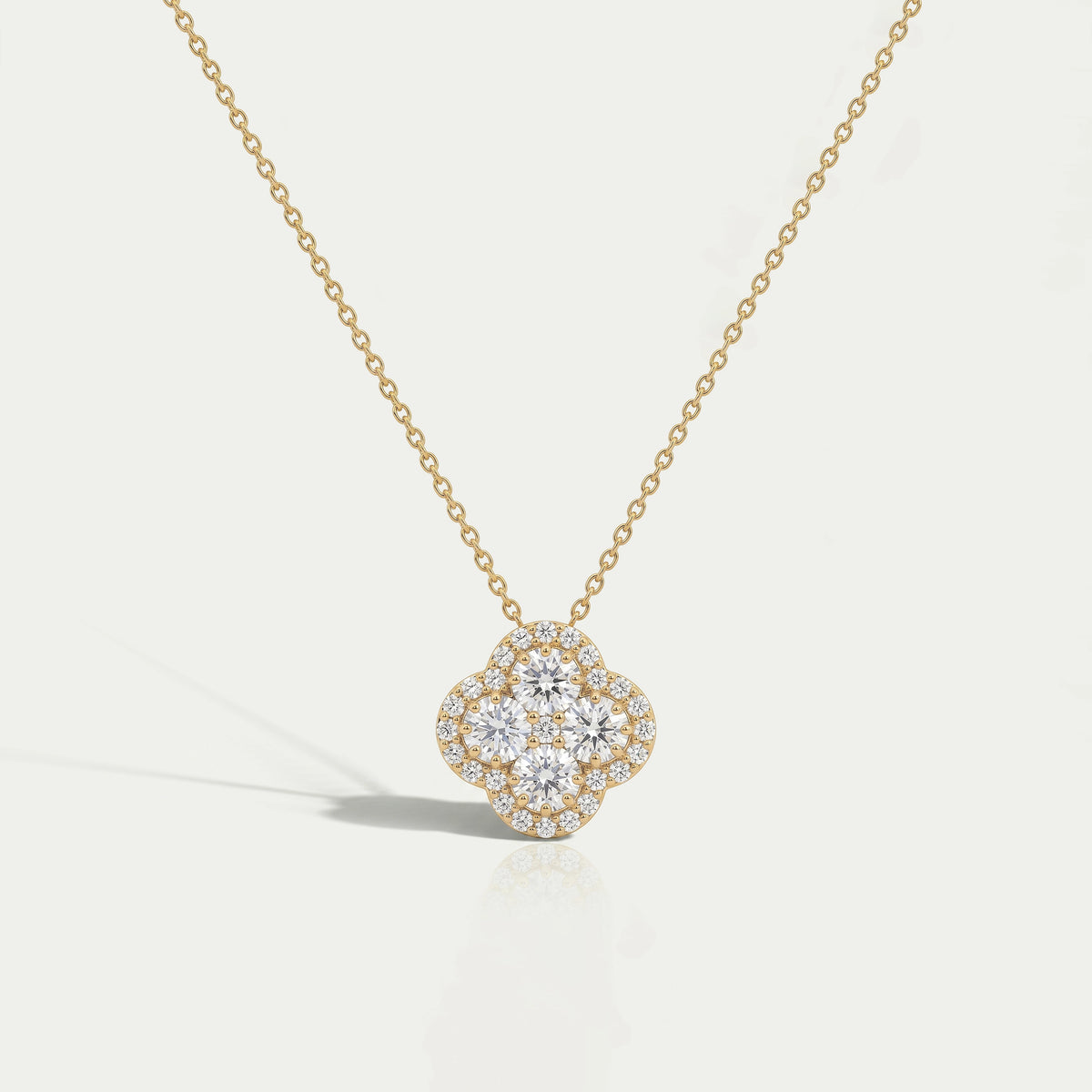 Flower Shape Round Cut Diamond Halo Pendant Necklaces