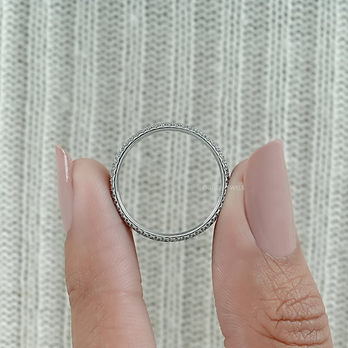 Round Lab Diamond Pave Set Eternity Wedding Band