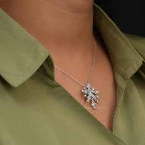 On neck side look of marquise cut cluster diamond pendant