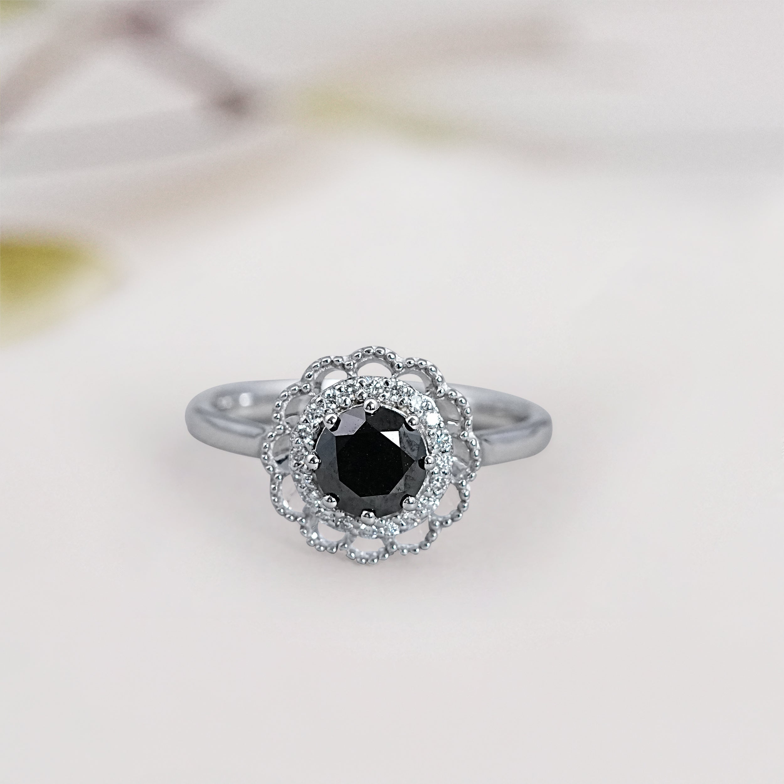 Round diamond floral ring