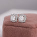 side view round cut diamond 4 prong setting screw flat back stud earrings halo