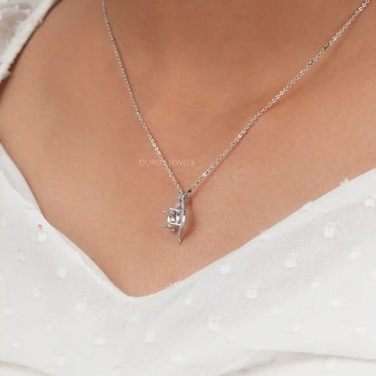 Round Cut Semi Mount Asymmetrical Pendant Necklaces