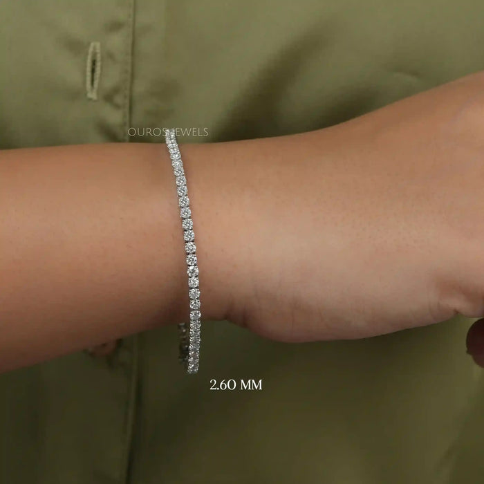 [A Women wearing Round Lab Diamond Bracelet]-[Ouros Jewels]