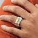 yellow round-cut lab-grown colored diamond men's wedding band on model's finger
