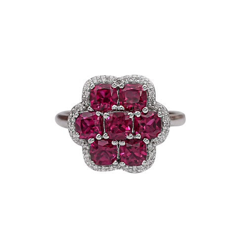 round ruby with diamond  floral engagement ring