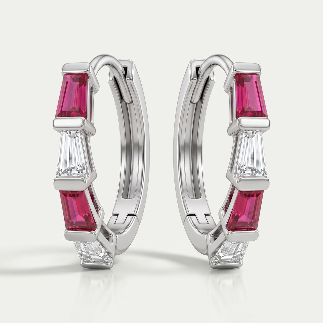 Ruby Tapered Baguette And Lab Diamond Hoop Earrings Earrings