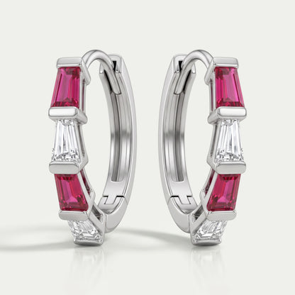 Ruby Tapered Baguette And Lab Diamond Hoop Earrings Earrings