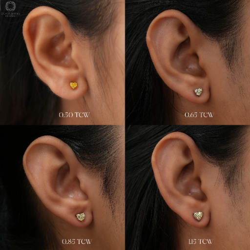 Boucles d'oreilles à tige avec diamant solitaire taille cœur jaune