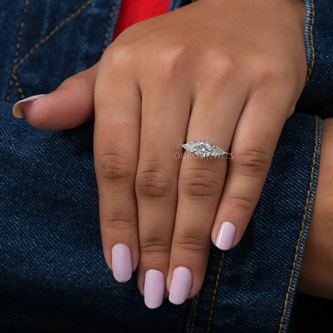 Three Stone Round Cut Lab Diamond Engagement Ring